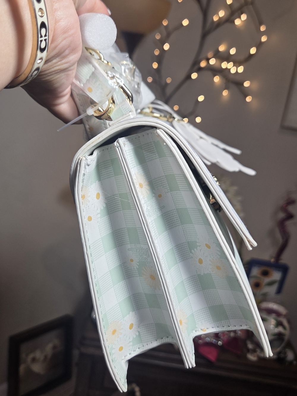 Betsey Johnson XOMYLO2 Blue Multi Gingham & Daisy Print Top Handle Crossbody Bag - Picture 5 of 12